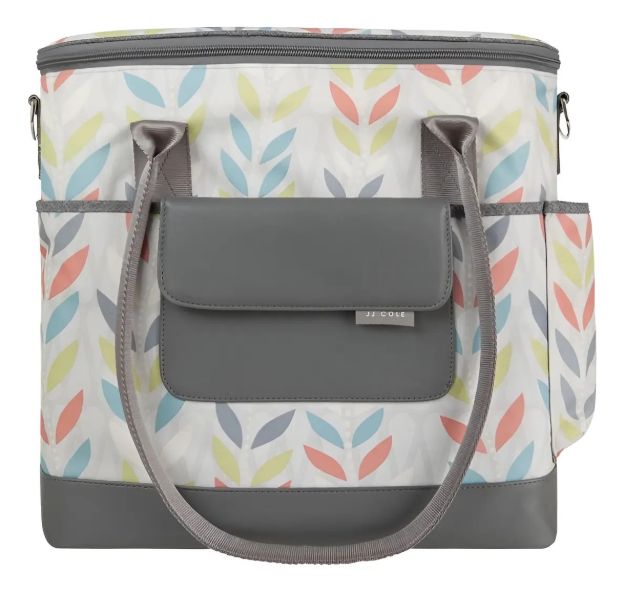 Imagen de Bolso Térmico Maternal Impermeable Playa Bolsillos Paseos Beige Hojitas