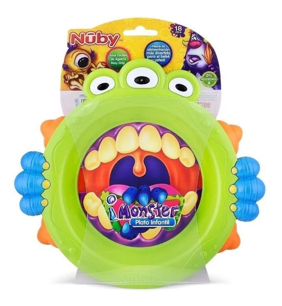 Imagen de Platos  Monster Nuby Para Bebés A Partir De Los 18 Meses Verde Lima Liso Monster