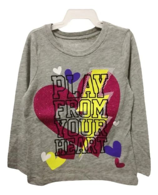 Imagen de Remera Mangas Largas Algodón Niños Gris Invierno Verano Gris Corazón Xs Liso