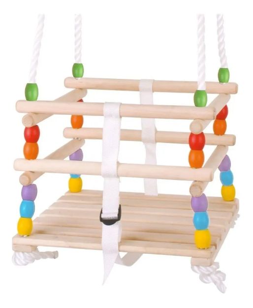Imagen de Hamaca Columpio Madera Cuentas De Colores Bebes Juego 12m+ Beige