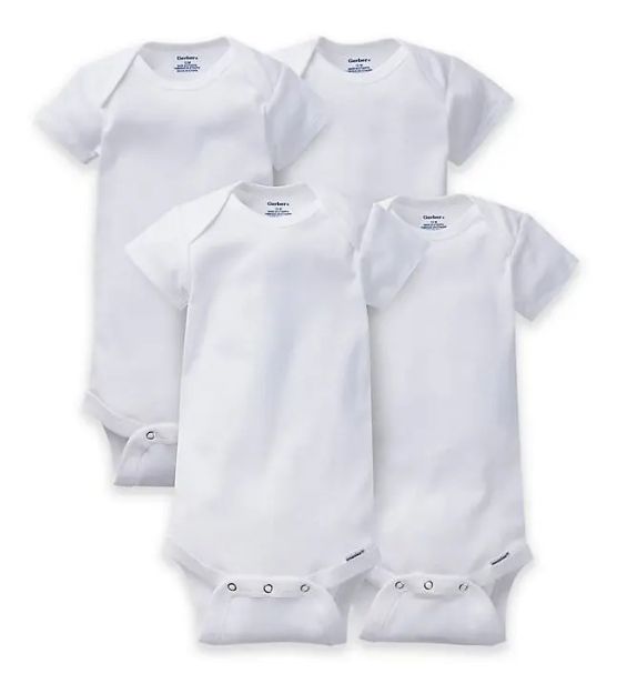 Imagen de Set De 4 Bodies Manga Corta Blancos Algodón Gerber Bebes Blanco 12 Meses
