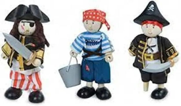 Imagen de Set X3 Piratas Articulados Hechos Madera De Caucho Niños 3a+