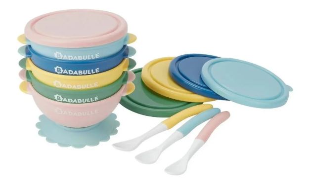 Imagen de Pack X3 Bowls 330ml Tapas, Ventosa, 3 Cucharas Bebes Comidas