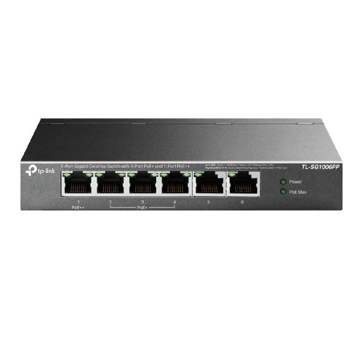 Imagen de SWITCH TP-LINK TL-SG1006PP GIGABIT 6 PUERTOS CON 1 POE++ Y 3 POE+ 64W