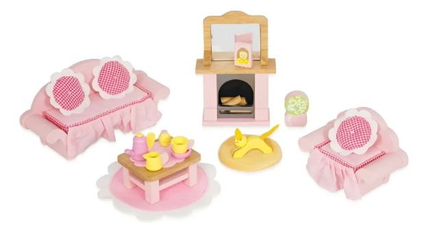 Imagen de Juego Living Sala Para Casa De Muñecas Madera Niños 3 Años+ Rosa