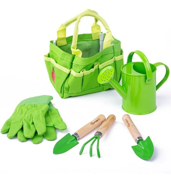 Imagen de Set Jardinería Palas Rastrillo Guantes Bolsa Regadera Niños