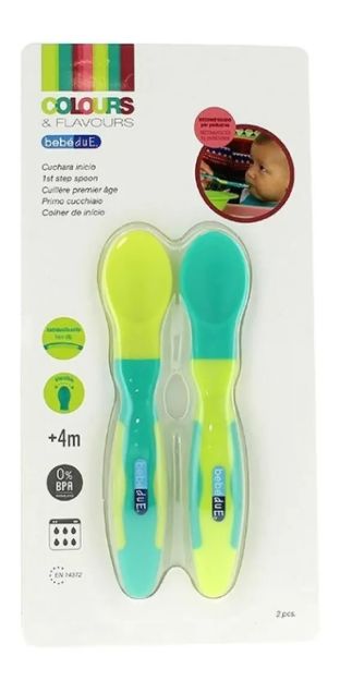Imagen de Pack X2 Cucharas Punta Silicona Bebes Alimentación 4 Meses+ Amarillo Y Turquesa