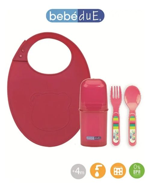 Imagen de Pack Cubiertos Y Babero Silicona Estuche Bebés Alimentacion