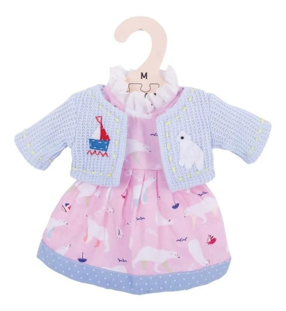 Imagen de Vestido Oso Polar Rosa Cardigan Muñecas Trapo 34cm Bigjigs