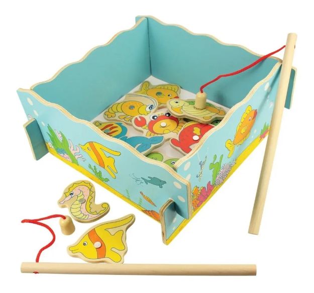 Imagen de Juego De Pescar Varillas Magnéticas Pecera Madera Niños 3a+