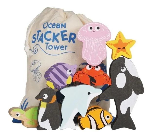 Imagen de Juego Apilable Torre De Animales Océano Madera Bebes 18m+