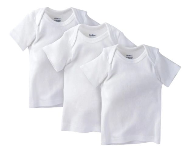 Imagen de Pack X3 Remeras Manga Corta Algodón Blancas Gerber Bebes Blanco 24m Liso