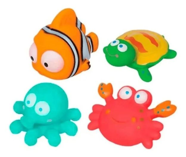Imagen de Set X4 Animalitos Oceano Juguete Para El Agua Baño Bebes 4m+ Azul