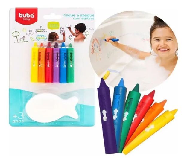 Imagen de Pack X6 Crayones Multicolor Y Esponja Juego Para El Agua 3a+ Multicolor