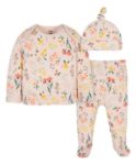 Imagen de Set De 3 Pcs Remera Manga Larga Pelele Con Pie Y Gorrito Coral Claro 0 A 3 Meses