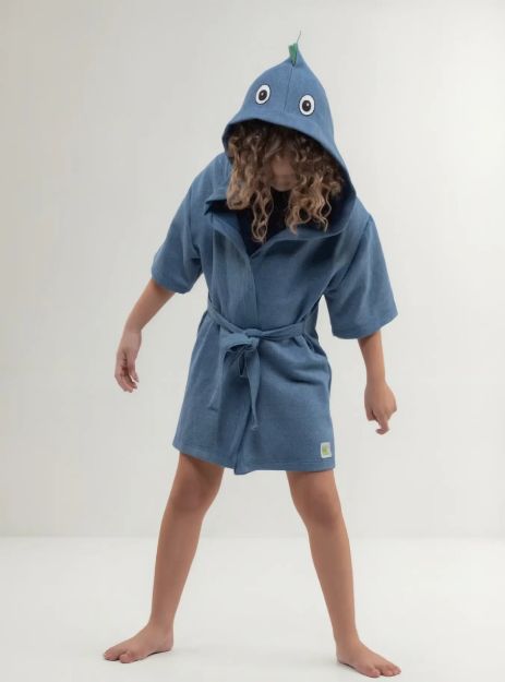 Imagen de Bata De Baño Albornoz Ropa De Playa Piscina Niños 1 A 3 Años Azul Acero Liso 1 A 3 Años
