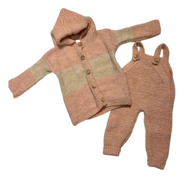 Imagen de Conjunto Jardinera Y Saco Con Capucha Tejidos A Mano Bebes Coral Claro 0 A 3 Meses