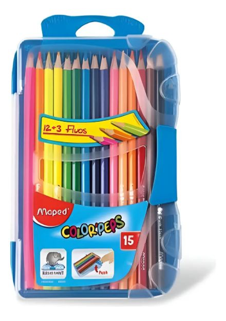 Imagen de Set X12 Lapices Colores +3 Lapices Fluos Maped Caja Resisten Colores