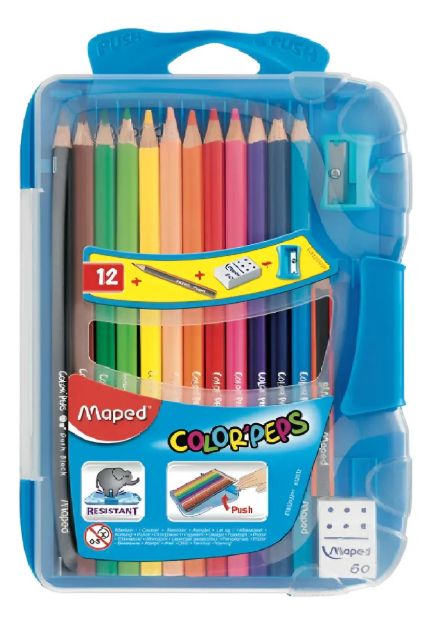Imagen de Set X12 Lapices Colores+sacapuntas+borrador+lapiz Maped Colores