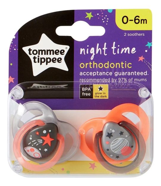 Imagen de Set X2 Chupetes Ortodoncicos Nocturnos Bebes 0-6m Tommee Tip Naranja 0-6 Meses