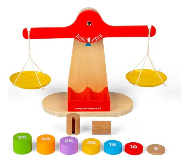 Imagen de Juguete Balanza Equilibrio Escalas Madera Bigjigs Bebes 12m+ Rojo