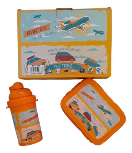 Imagen de Lonchera Animal Con Recipientes Y Cubiertos Escolar Naranja