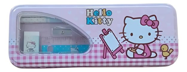 Imagen de Estuche Cartuchera Lapices Metálico Hello Kitty Escolar Rosa Gatita