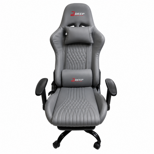 Imagen de SILLA ERGONÓMICA EJECUTIVA CUERO GRIS CON APOYAPIÉS RECLINABLE