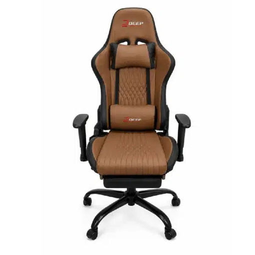 Imagen de SILLA ERGONÓMICA EJECUTIVA CUERO MARRÓN CON APOYAPIÉS RECLINABLE