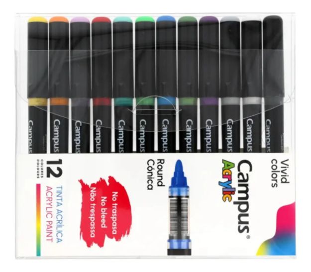 Imagen de Set De Marcadores De Pintura Acrílica Campus Con Punta Cónica, 12 Colores