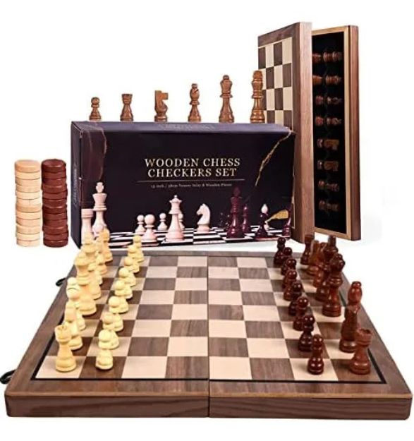 Imagen de Tablero Magnetico Madera 3 En 1: Ajedres, Backgammon Y Damas