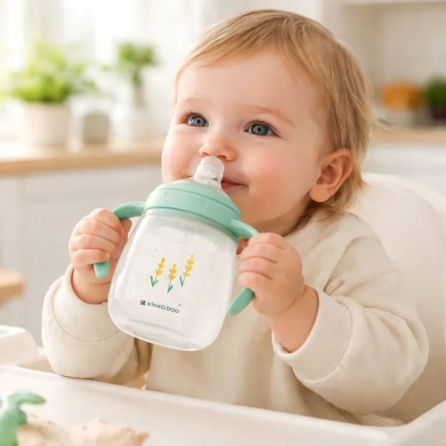 Imagen de Vasos Con Asa Y Boquilla Silicona 240ml Bebes 6 M+ Kikkaboo Verde Claro Sleepy Sheep
