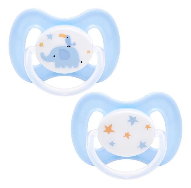 Imagen de Kit De 2 Chupetes Comfort Silicone Que Brillan En La Oscuridad, Blue Elephant Buba, De 0 A 6 Meses Blue Elefant 0-6 Meses
