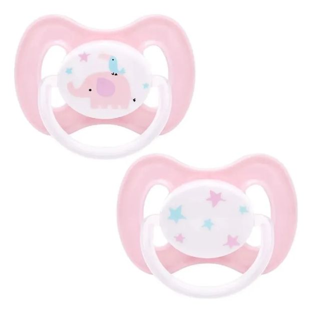 Imagen de Kit X2 Chupetes Elefante Rosa Bebes Silicona Ultrasuave Buba Rosa 0-6 Meses