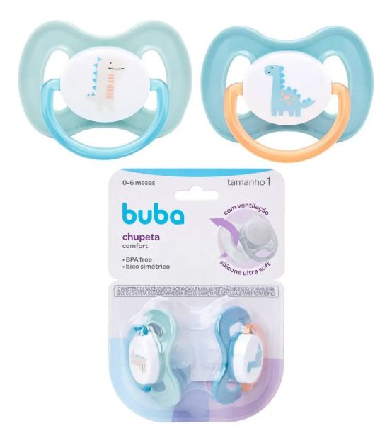 Imagen de Boquilla Cómoda De Silicona Para Chupetes Buba De 0 A 6 Meses, Tamaño 1, Color Azul Dinosaurio Azul/verde 0-6 Meses