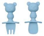 Imagen de Set Cubiertos Silicona Primeras Comidas Bebes 6m+ Buba Azul Claro Osito