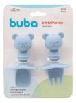 Imagen de Set Cubiertos Silicona Primeras Comidas Bebes 6m+ Buba Azul Claro Osito