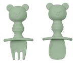 Imagen de Set Cubiertos Silicona Primeras Comidas Bebes 6m+ Buba Verde Osito
