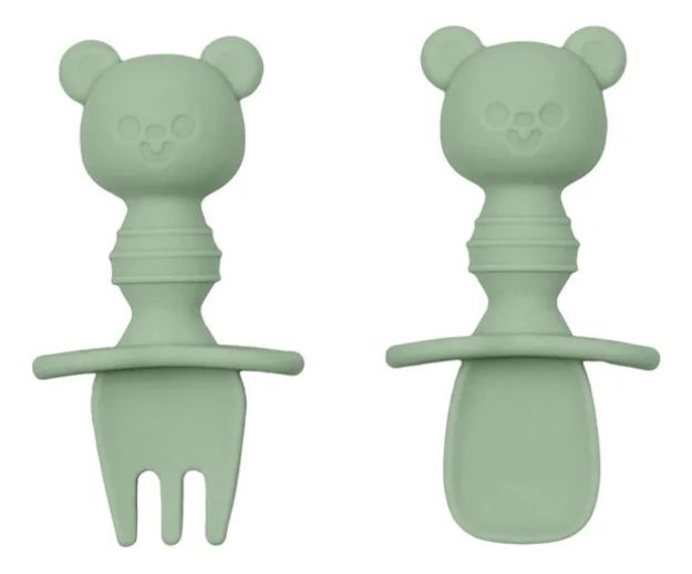 Imagen de Set Cubiertos Silicona Primeras Comidas Bebes 6m+ Buba Verde Osito