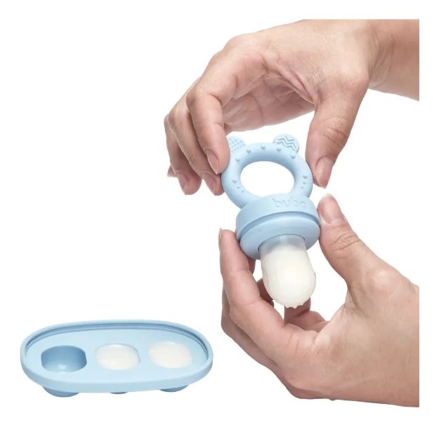 Imagen de Set Mordillo Alimentación Silicona Con Moldes Buba Bebes 6m+ Celeste Liso