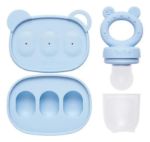 Imagen de Set Mordillo Alimentación Silicona Con Moldes Buba Bebes 6m+ Celeste Liso