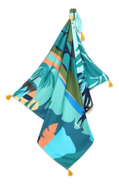Imagen de Manta Sabana Arullo Reversible Rebozo Lamillou Tejido Bambu Waikiki Azul Petróleo