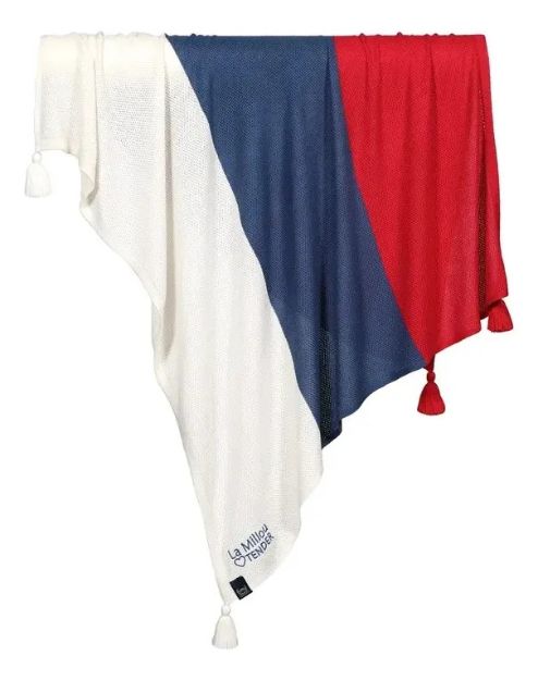Imagen de Manta Tejida Arullo Rebozo La Millou Tejido Bambu Bebes Honey Rojo/blanco/azul