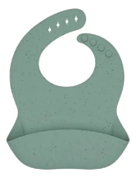 Imagen de Babero Kikkaboo Silicona Con Bolsillo Cierre Ajustable Liso Verde 6 Meses En Adelante