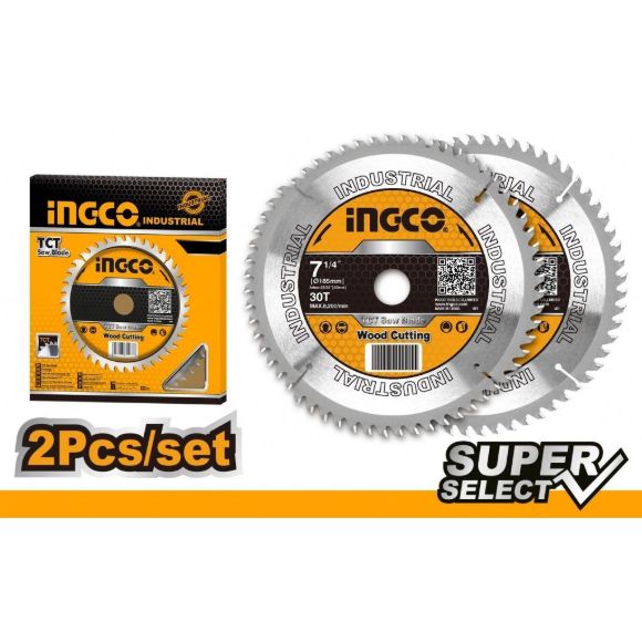 Imagen de Set x2 discos de sierra (7-1/4") 30D Ingco  - Ynter Industrial