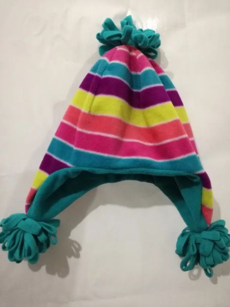 Imagen de Gorro Polar Con Orejera Rayas Colors Para Nena De 4 A 7 Años Azul Petróleo S/m