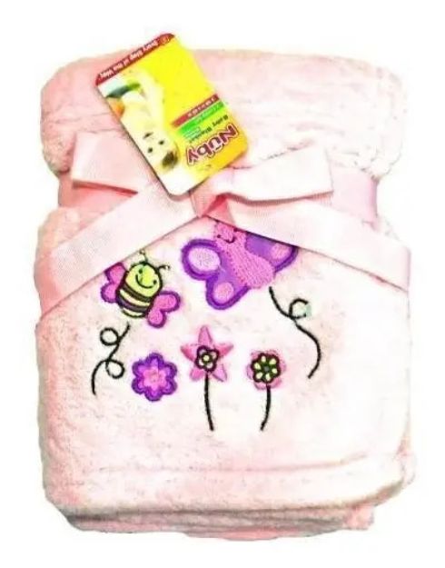Imagen de  Manta Polar Plush Para Bebé Nuby Con Bordado Abejitas Rosa