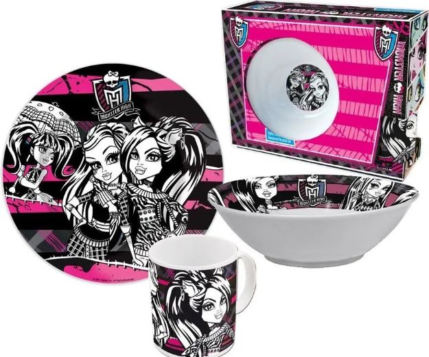 Imagen de Juego De Platos Y Taza Monster High School Para Niños Negro Liso