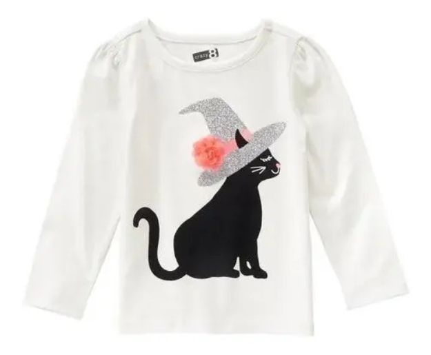 Imagen de Remera Mangas Largas Crazy8 Blanca Haloween Nena Algodon Beige Gato 18-24m Liso