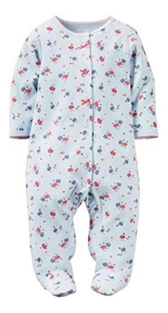 Imagen de Enterito Pijama Con Pie Celeste Floral Nena Bebés Algodon Celeste 9 Meses